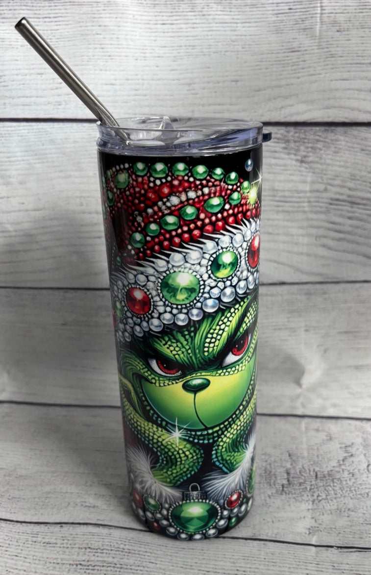 20 Ounce Stainless Steel Tumbler-The Green Guy Faux Rhinestones