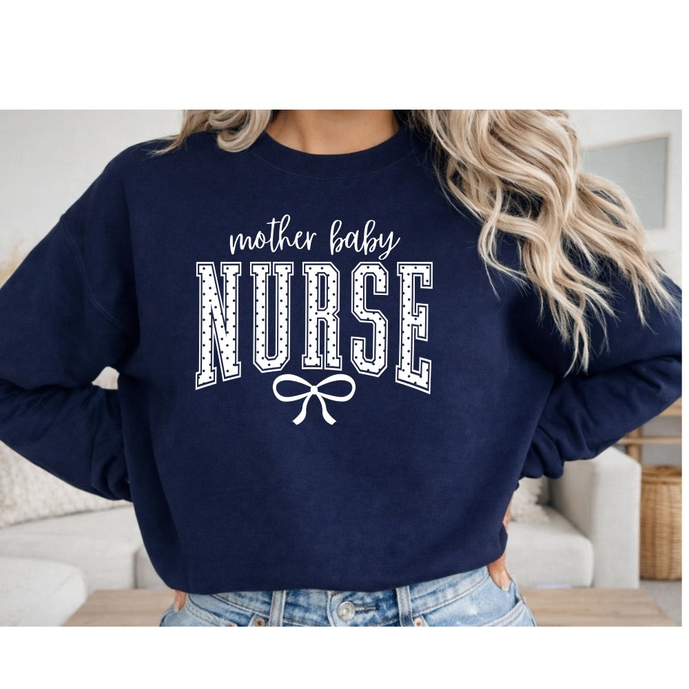 Mother Baby Nurse Long Sleeve t-shirts and Crewnecks (Polka Dots)